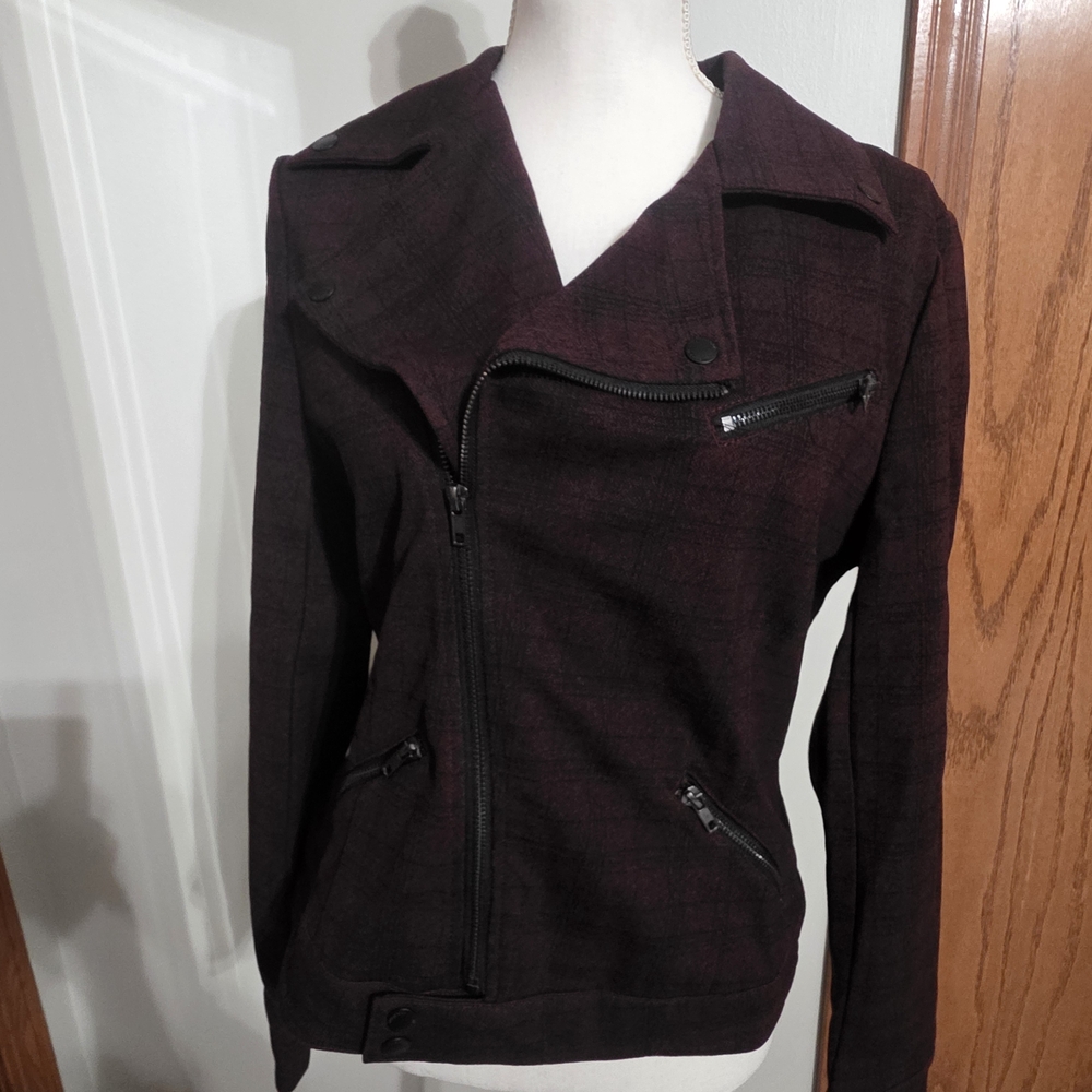 Women's Burgundy Plaid Moto Jacket